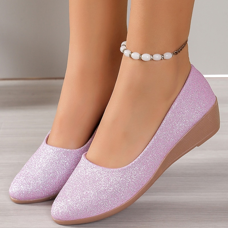 Women's Pink Glitter Wedge Flats – Comfortable Slip-On Sparkly Flats for Casual Outings, Parties, and Everyday Wear 5