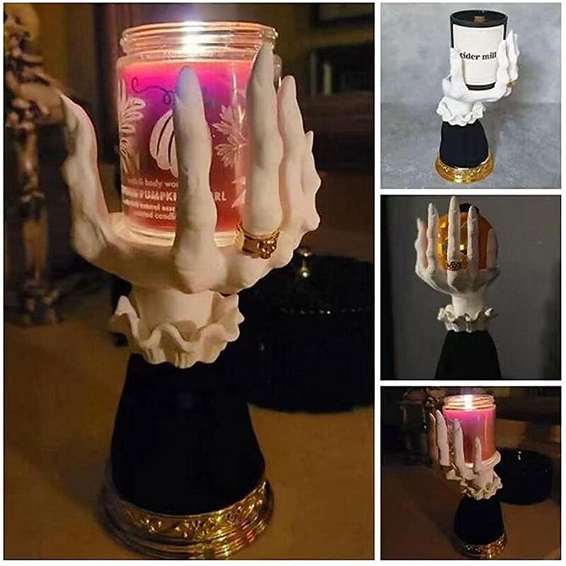 Halloween Candle Holder Witch Hand, Witch Hand Candle Holder Halloween Palm Candle Holder,Resin Witch Hand Candlestick Halloween Home Party Decorative,Haunted House Decor