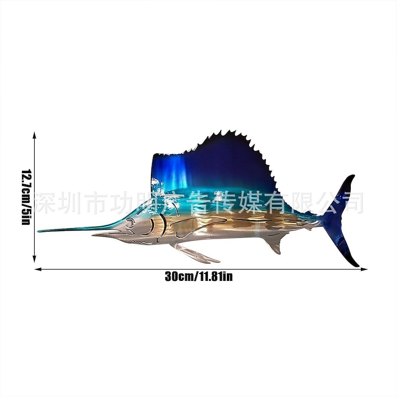 1pc Metal Fish Wall Decorative, Wall Art Tropical Fish Sculpture,Sailfish Metal Wrought Iron Silhouette Crafts Interior Wall Home Decor3