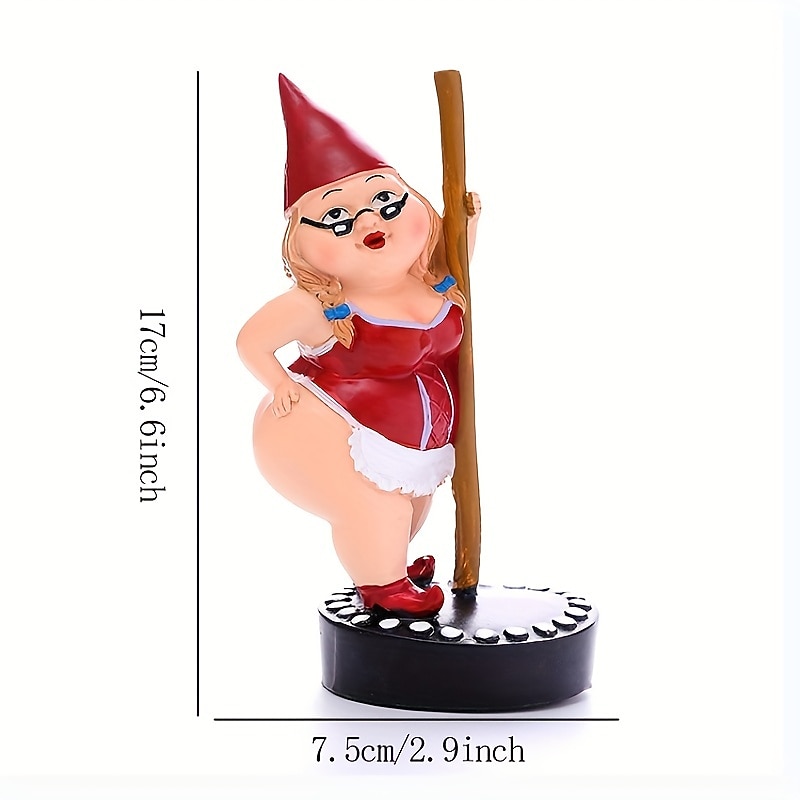 Dancing Gnome Statue, Resin Garden Gnome Statues, Funny Outdoor Gnome Figure, Creative Garden Spring Decoration, Pole Dance Garden Gnome, Spring Garden Statue, Dancing Lady Gnome Statue2