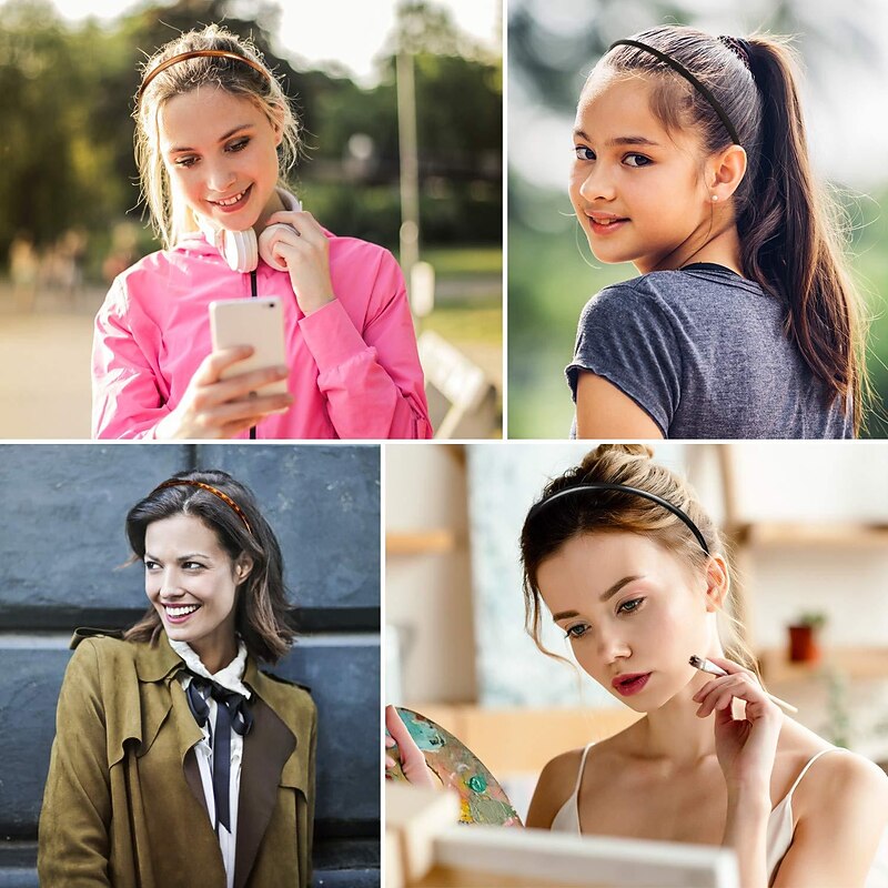 6 Pieces Plastic Plain Headbands Teeth Comb Headbands Skinny DIY Hair Bands Headbands for Women Girls (Multi-color, 8 mm)4