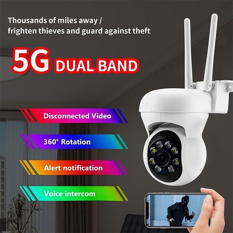 HD 1080P 5G WiFi IP Camera Wireless Speed Dome PTZ CCTV IR Outdoor NetCam Monitoring Auto Tracking Full Color Night Vision Security Camera NetCam3