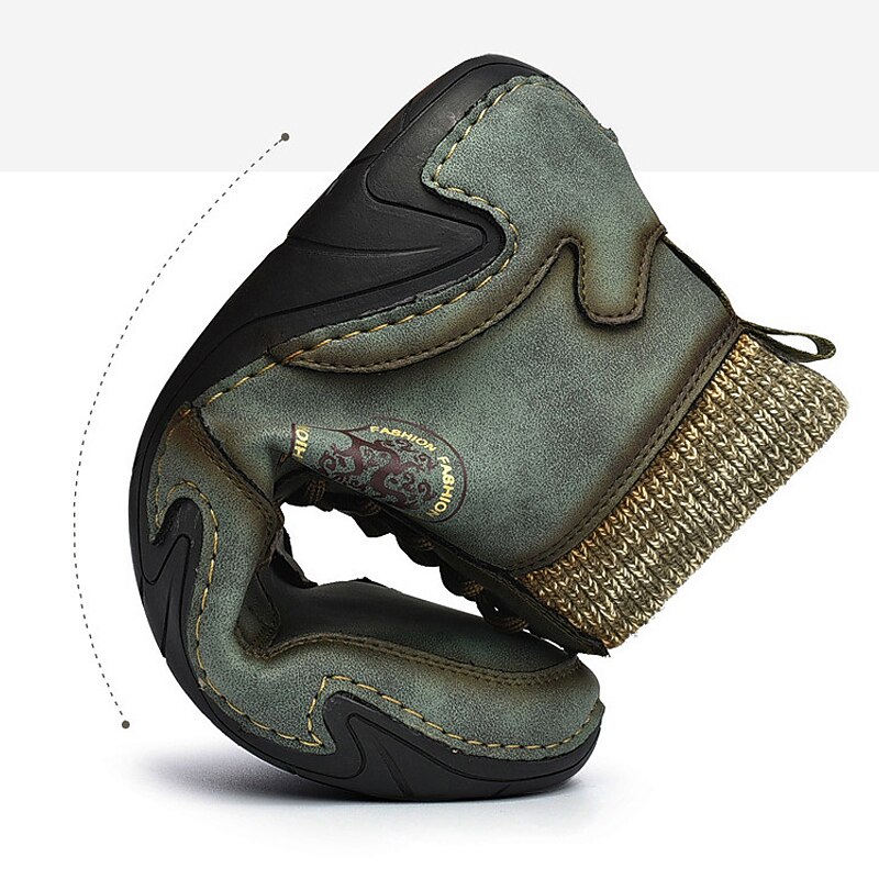 Men's Vintage Green Lace-Up Ankle Boots – Faux Leather Design with Knit Collar and Durable Rubber Sole for Casual Outdoor Style2