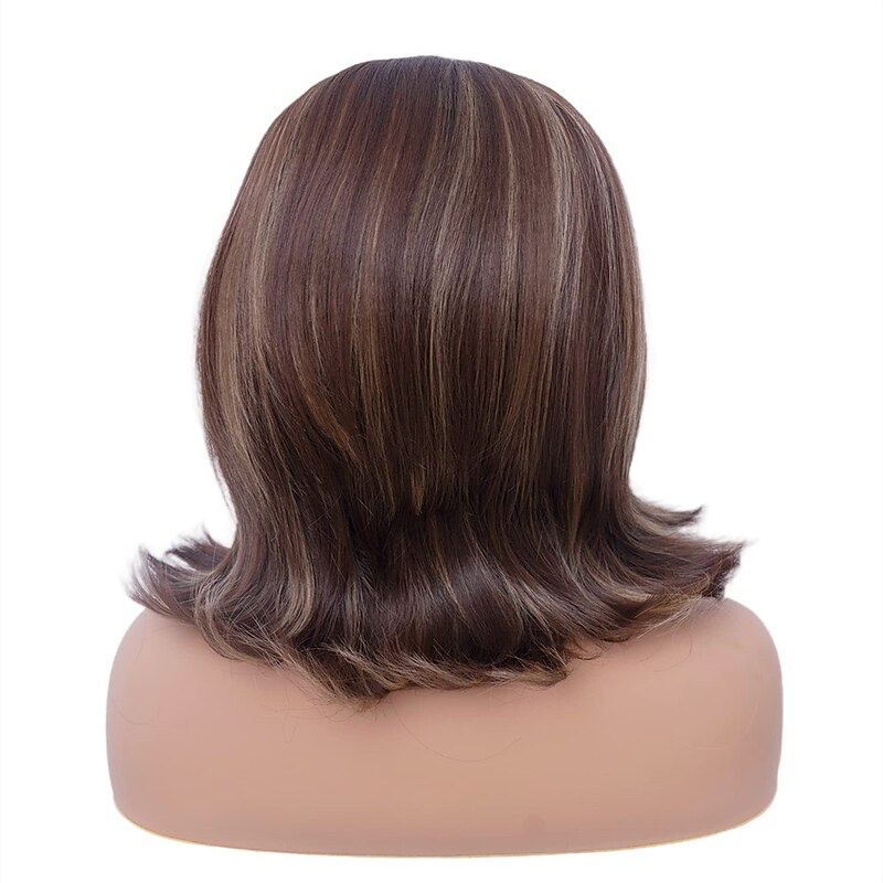 Short Brown Mixed Wig with Bang Retro Bouffant Beehive Wigs fits 80s Costume or Carnival Party Halloween Wigs4