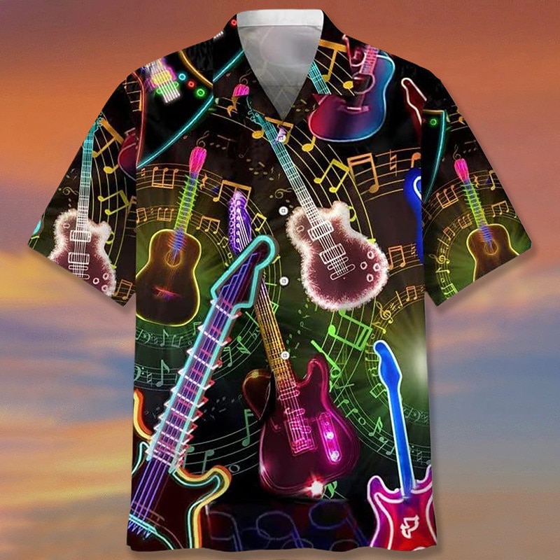 Men's Boardmasters Musical Instrument Shirt Summer Hawaiian Shirt Button Up Shirt Short Sleeve Designer Beach Holiday Spring & Summer Turndown 3D Print Black Blue Dark Green Light Purple Purple4