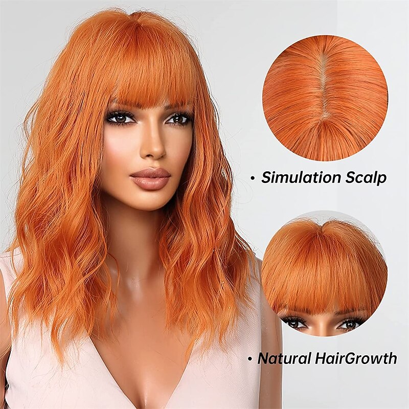 Ginger Curly Wigs for Women Short Orange Wigs With Bangs Natural Looking Cosplay Synthetic Hair3