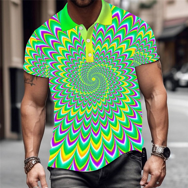 Men's Graphic Polo Shirts Golf Shirt Short Sleeve Polo Shirts Collared Shirts Casual Vacation Wear Rave Wear Party Outfits Buttons 3D Print Red Blue Purple4