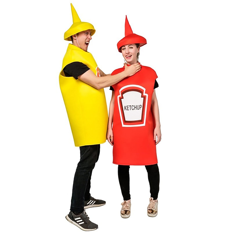Couples Mustard Ketchup Cosplay Costume Funny Costumes Halloween Group Couples Costumes Men's Women's Movie Cosplay Cosplay Costumes Funny Costume  Onesie Hat Halloween Carnival Masquerade3