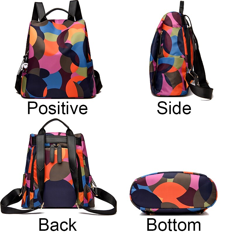 Colorful Geometric Oxford Cloth Backpack with Handle and Keychain | Stylish Durable Back to School or Travel Bag3