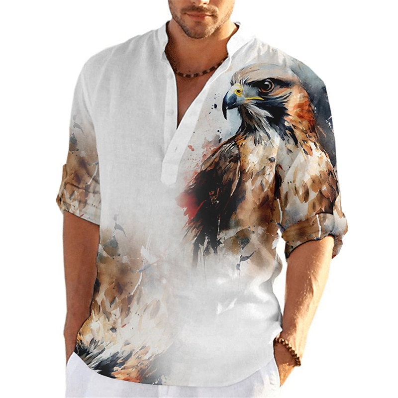 Men's Animal Eagle Shirt Button Up Shirt Long Sleeve Fashion Streetwear Designer Outdoor Casual Daily Summer Spring Fall Stand Collar Print Yellow Red Blue Green Gray