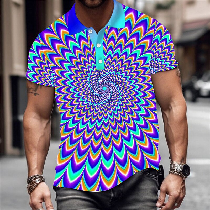 Men's Graphic Polo Shirts Golf Shirt Short Sleeve Polo Shirts Collared Shirts Casual Vacation Wear Rave Wear Party Outfits Buttons 3D Print Red Blue Purple2