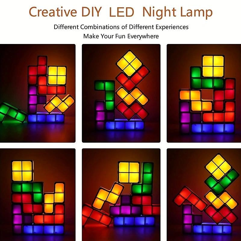 Night Light For Kids Stackable LED 7 Colors 3D Puzzles Night Light Induction Interlocking Desk Lamp For Kids Teens Bedroom DIY Tangram Light Blocks Puzzles Lamp4