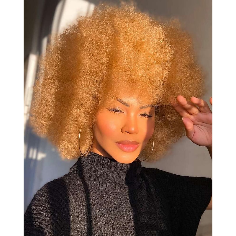 Short Afro Wig with Bangs for Black Women Afro Kinky Curly Wig 70s Premium Synthetic Big Afro Wig Halloween Cosplay Party Wigs4