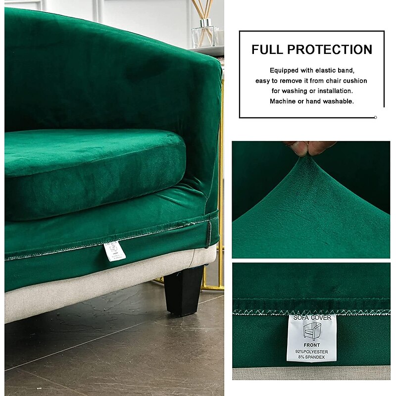 Velvet Club Chair Barrel Chair Slipcover Tub Chair Cover with Seat Cushion Cover Non Slip Furniture Protector Couch Cover with Elastic Bottom for Hotel Bar,Sage Green4