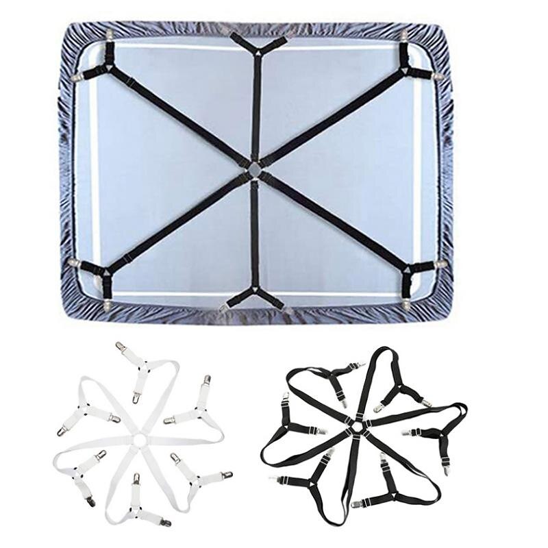 Adjustable Bed Sheet Holder with 12 Clips, Quilt Fixers, Adjustable Elastic Bed Sheet Holder for Sheets Mattress Covers Sofa Cushion Covers Sheet Clips