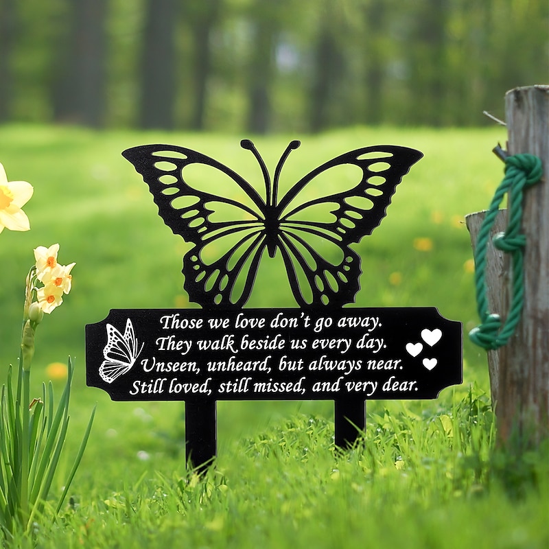 Cemetery Memorial Tomb Decoration Acrylic Butterfly Cemetery Decoration Black Sympathy Garden Woodpile Outdoor Courtyard Decoration Waterproof Dove Commemorative plaque Woodpile Tomb Decoration 1PC