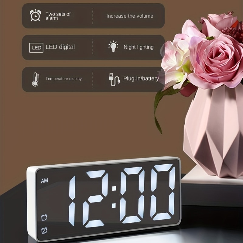 Digital Electronic Alarm Clock Large LED Alarm Clock With Temperature Display 12/24 Hours Snooze USB Plug Or AAA Power Supply Suitable For Bedroom And Living Room (No Batteries And Adapters)2
