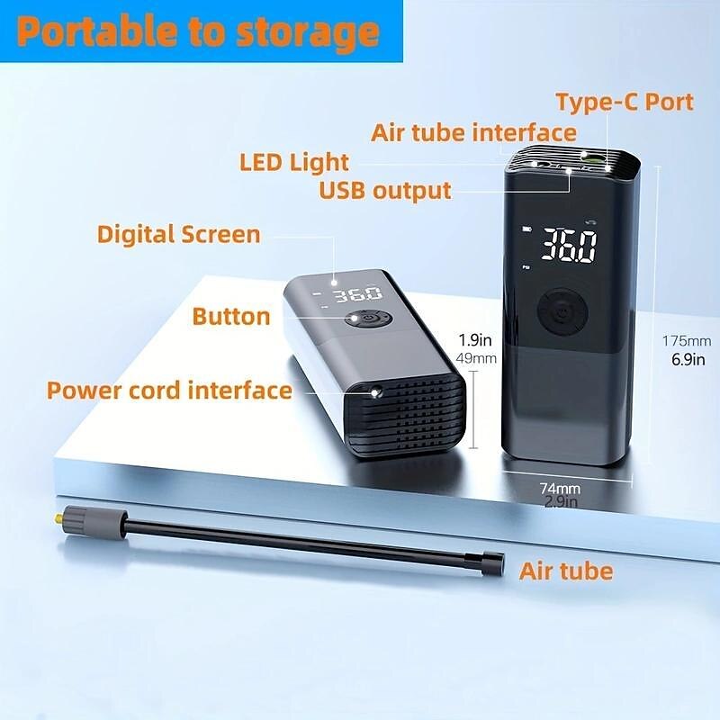 Cordless Car Tire Inflator Pump 150PSI Portable Air Compressor Pump For Car Tire With 6000mAh Battery Tire Pump With LED Light For Car Bike Motor Ball4