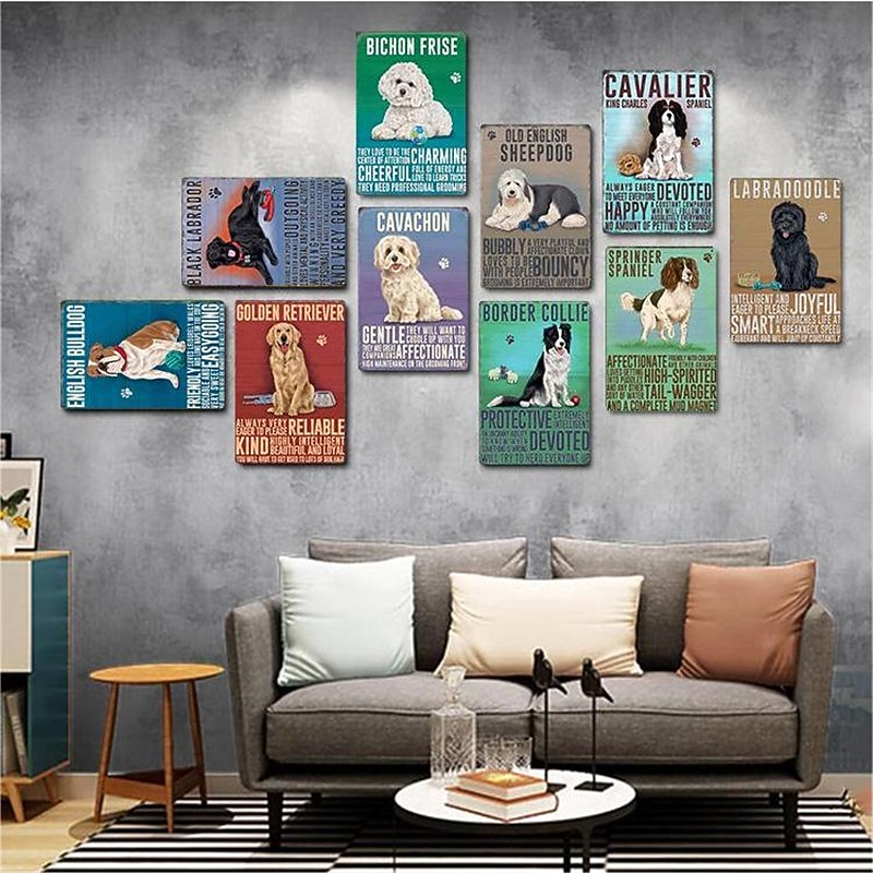 1pc Pet Dog Metal Tin Sign Animal Tin Sign Vintage Signs Wall Decor, Painting Wall Hanging for Home Decor Wall Art Metal Tin Sign 20x30cm/8''x12''3