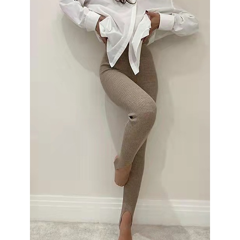 Women's Pants Trousers Leggings Cozy Leggings Fashion Streetwear Full Length High Waist Plain Elastic Waist Breathability Outdoor Comfortable Micro-elastic Vacation Daily Daily Wear Apricot Grey2