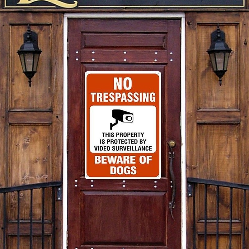 1pc Warning Metal Tin Sign No Trespassing Signs Private Property, Metal 24 Hour Video Surveillance Signs Security Camera Sign For Home Outdoor Property Yard Business Driveway Alert 20x30cm/8''x12''4