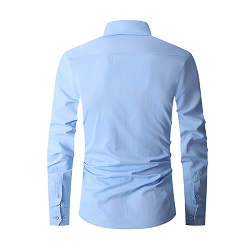 Men's Shirt Dress Shirt Plain Office & Career Wedding Party Light Blue Black White Navy Blue Long Sleeve Lapel Summer Clothing Apparel3