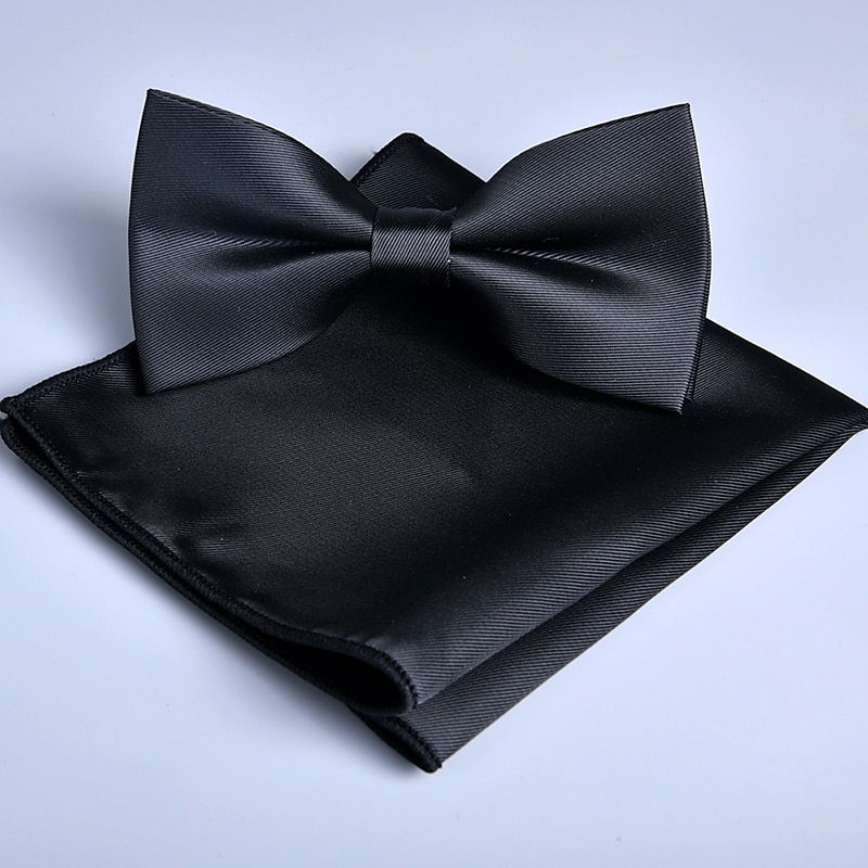 Men's Bow Tie Pocket Squares Handkerchiefs Neckties Bowtie Pre-Tied Bow Plain Wedding Birthday Party2
