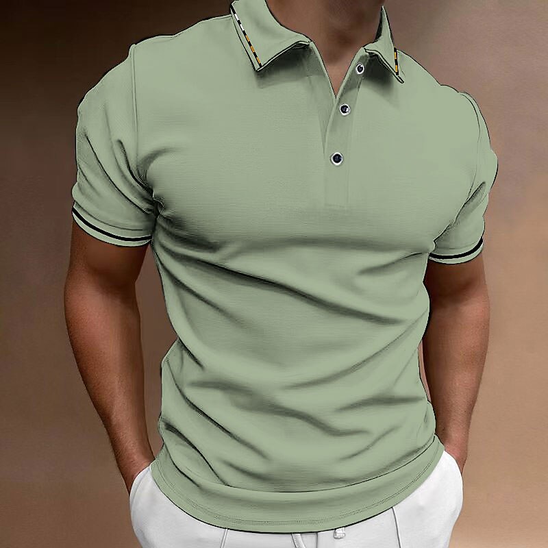Men's Button Up Polos Golf Shirt Casual Sports Ribbed Polo Collar Classic Short Sleeve Fashion Basic Plain Button Summer Regular Fit Wine Lake Blue Black White Pink Navy Blue Button Up Polos3