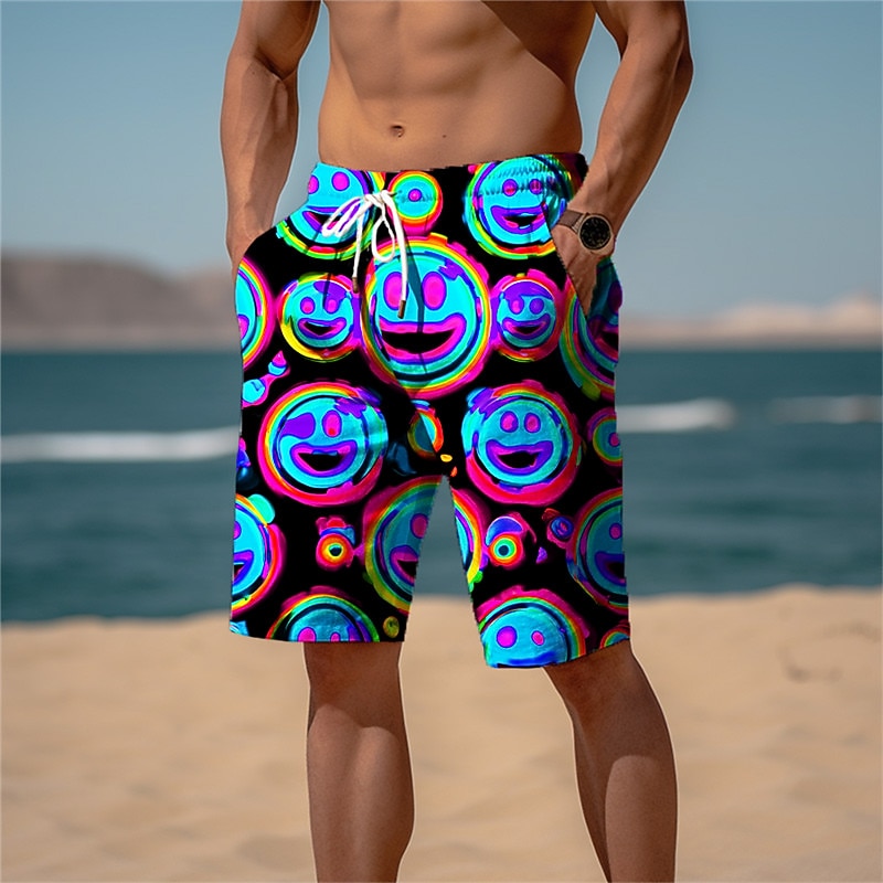 Men's Graphic Prints Smile Face Sweat Shorts Beach Shorts Terry Shorts Mid Waist Casual Athleisure Daily Holiday Streetwear Drawstring Elastic Waist 3D Print Designer Clothing Apparel