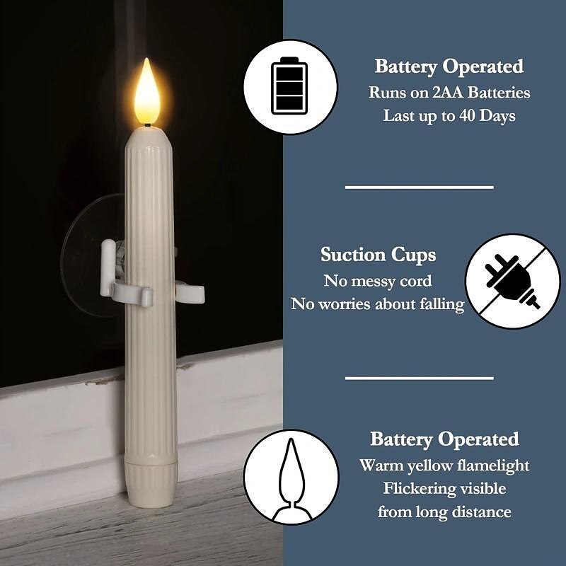 6pcs LED Taper Candles Flame Led Electronic Candle Warm Yellow Light with Suction Cups for Christmas Holidays New Year Window Fireplace Decoration for Halloween4
