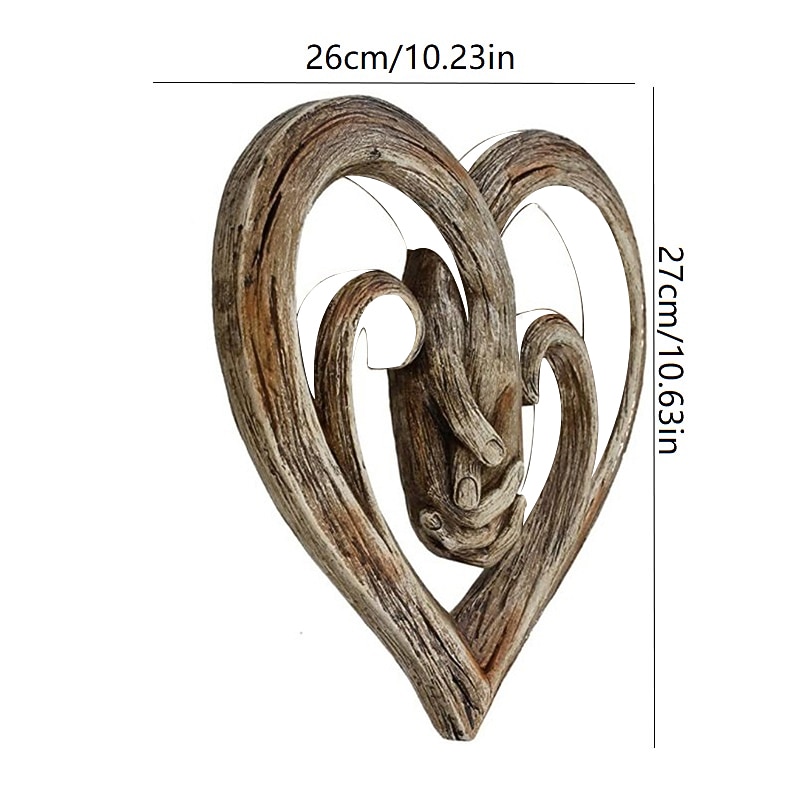 Heart Holding Hands Wall Decor Wooden Sculpture Wall Art Handshake Craft Statue for Home Office Garden Decoration- Forever Love3