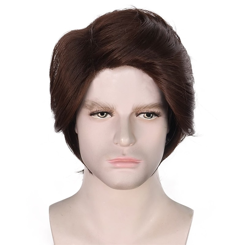 Short Dark Brown Wig for Cosplay Synthetic Heat Resistant Short Wavy Wigs Hair for Men Peluca Marrn Oscuro for Man Carnival Party Wig