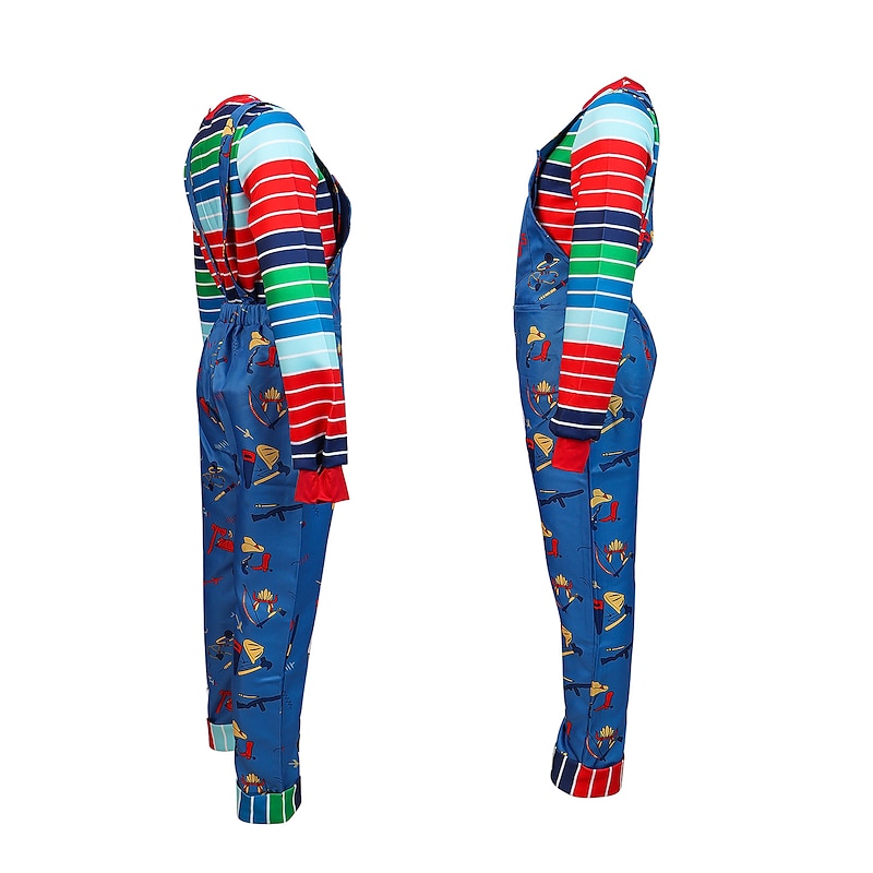 Set with Chucky Costume Jumpsuit Round Neck Sweatshirt Orange Wig 3 PCS Movie TV Theme Chucky Cosplay Costume Outfits for Adults Kids Unisex Men Women Boys Girls Scary Dolls Cosplay Costume4