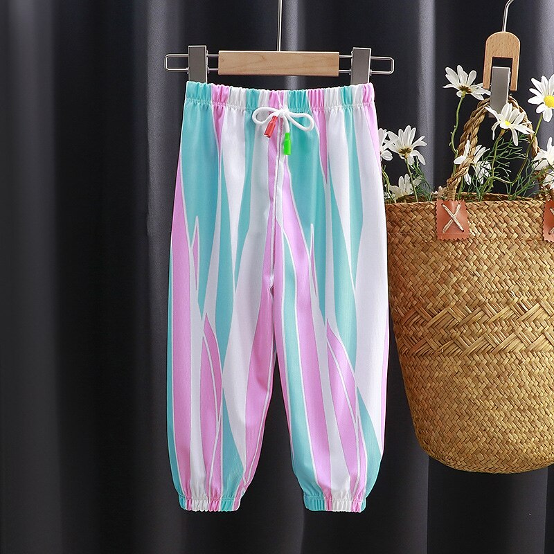 Kids Girls' Trousers Stripe Sports Outdoor 7-13 Years Summer Pink Gray2