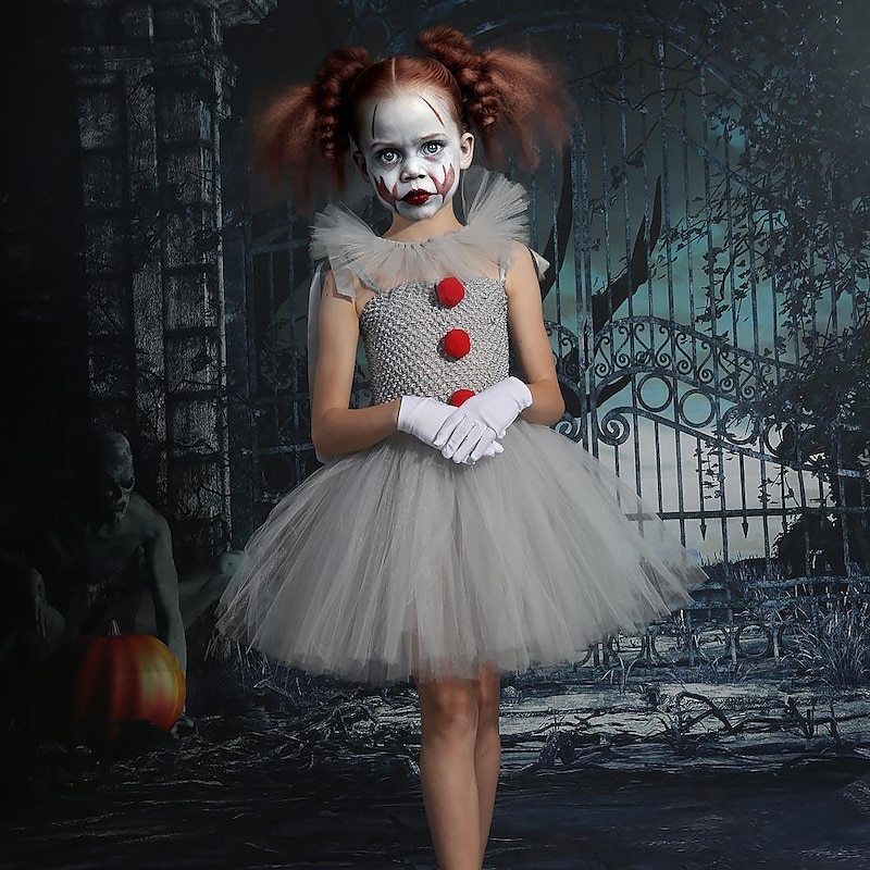 Clown Pennywise Halloween Dress Cosplay Costume Tutu It Carnival Costume Cosplay Scary Costume Kid's Girls' Carnival Masquerade Mardi Gras Performance Party Easy Halloween Costumes Dress Up3