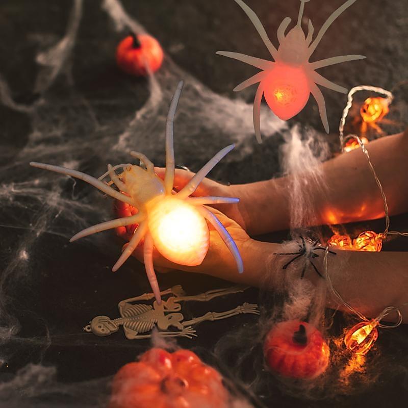 Halloween Spider Chandelier LED Night Light Glowing Fake Spider Wall Decoration Indoor Outdoor Haunted Props Party  Decoration