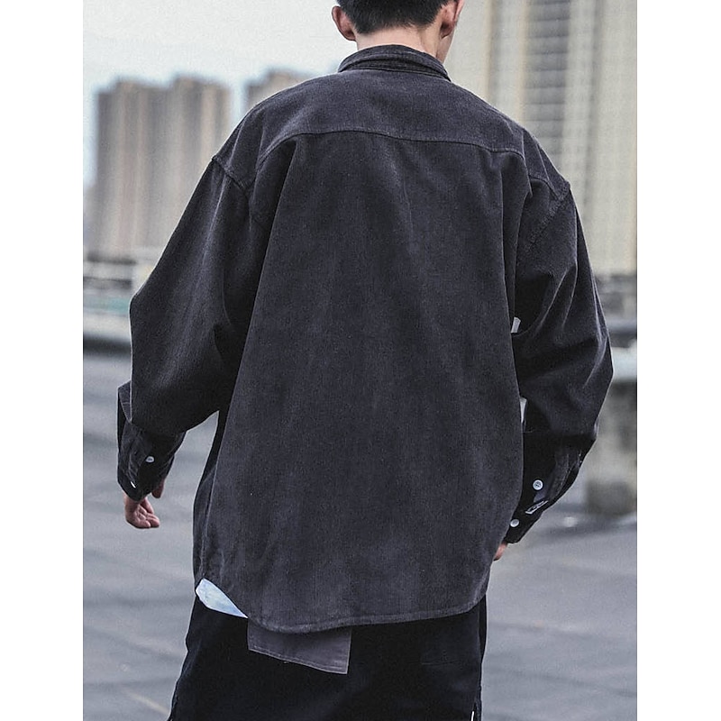 Men's Corduroy Shirt Shirt Jacket Overshirt Plain Outdoor Daily Black Coffee Gray Long Sleeve Lapel Spring &  Fall Clothing Apparel Pocket4