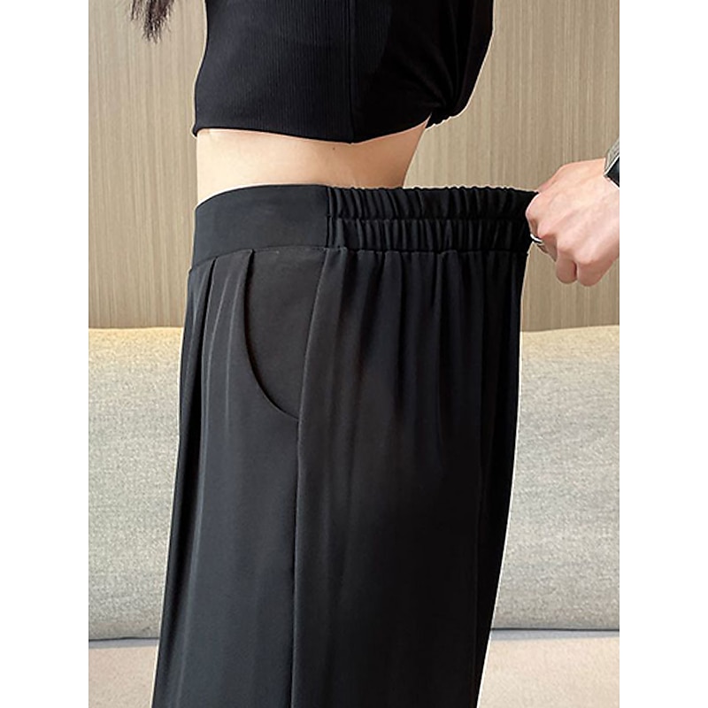 Women's Dress Pants Wide Leg Maillard Trousers Full Length Pocket Baggy Micro-elastic High Waist Fashion Streetwear Work Street Black Blue M L Summer Fall3