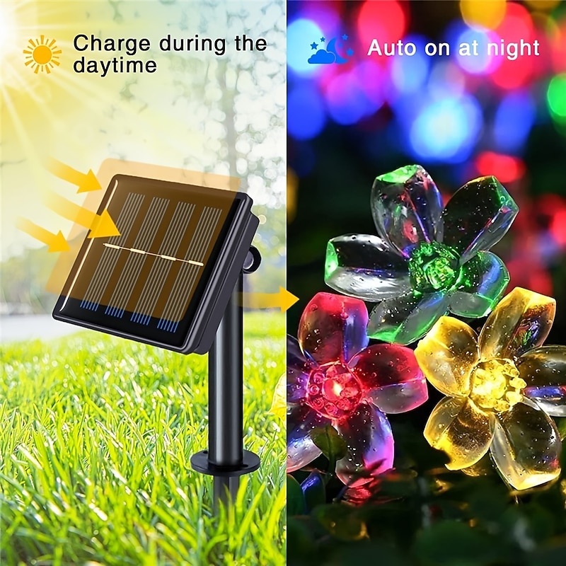 Flower Solar Fairy Lights Sakura Outdoor Waterproof Garden Lights Camping Novelty Courtyard String Lights For Christmas Cafe Garden Backyard Balcony Porch Decoration2