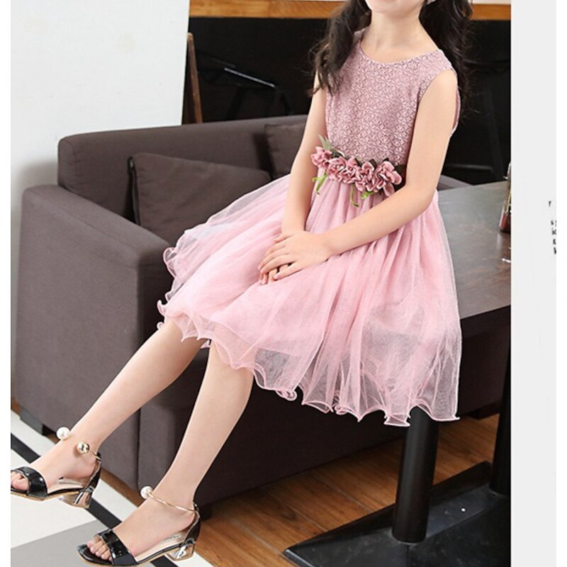 Flower Girl Dress Girls' Dress Party Dress Performance Wedding Party Active Fashion Heart Short Sleeve Crew Neck White Pink 3-7 Years4