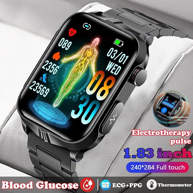 Pulse Physiotherapy ECG Blood Glucose Smart Health Watch Fitness Running Watch Bluetooth Temperature Monitoring Pedometer Compatible with Android iOS Women Men IP68 Waterproof