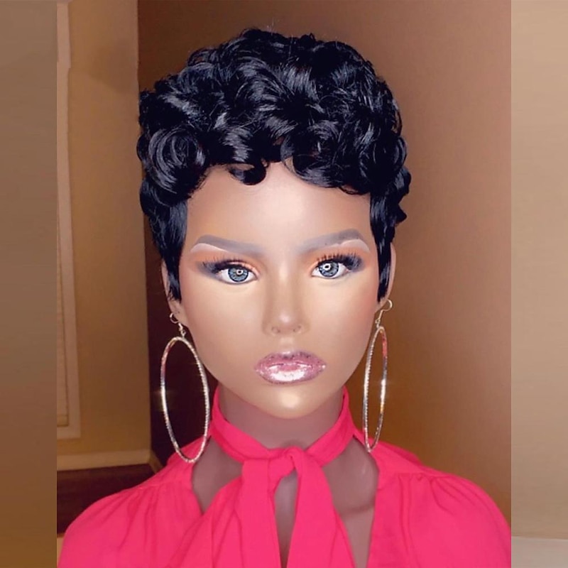 The Cut Life Short Curly Bob Pixie Cut Full Machine Made No Lace Human Hair Wigs With Bang For Black Women Remy Brazilian Hair2