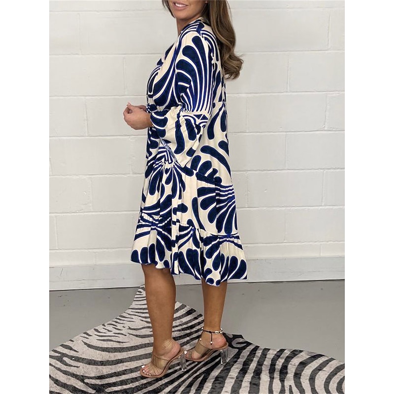 Women's Midi Dress Print Dress Spring Dress Fashion Classic Outdoor Vacation Daily Regular Fit Floral 3/4 Length Sleeve Split Neck Black Blue Green Summer Spring Fall4