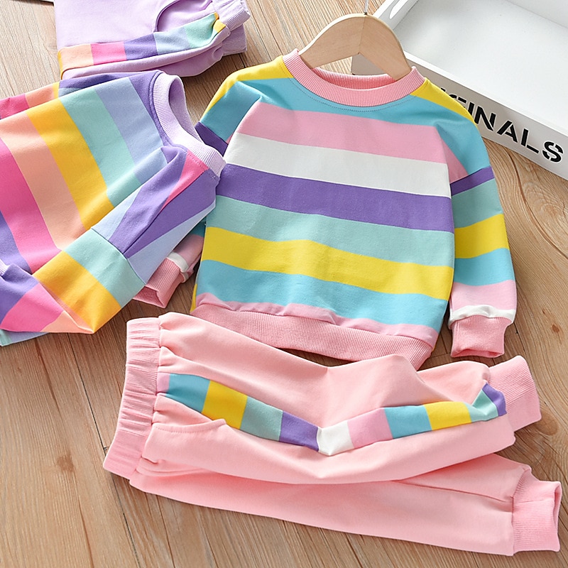 2 Pieces Kids Girls' Color Block Pocket Hoodie & Sweatpants Set Set Long Sleeve Fashion Outdoor 7-13 Years Spring Pink Purple2