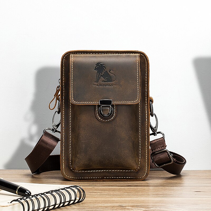 Men's Vintage Brown Leather Crossbody Bag with Adjustable Strap and Multiple Compartments - Ideal for Travel and Daily Use