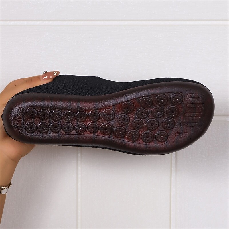 Women's Black Knit Mary Jane Flats – Comfortable Slip-On Shoes with Strap for Casual, Everyday Wear4