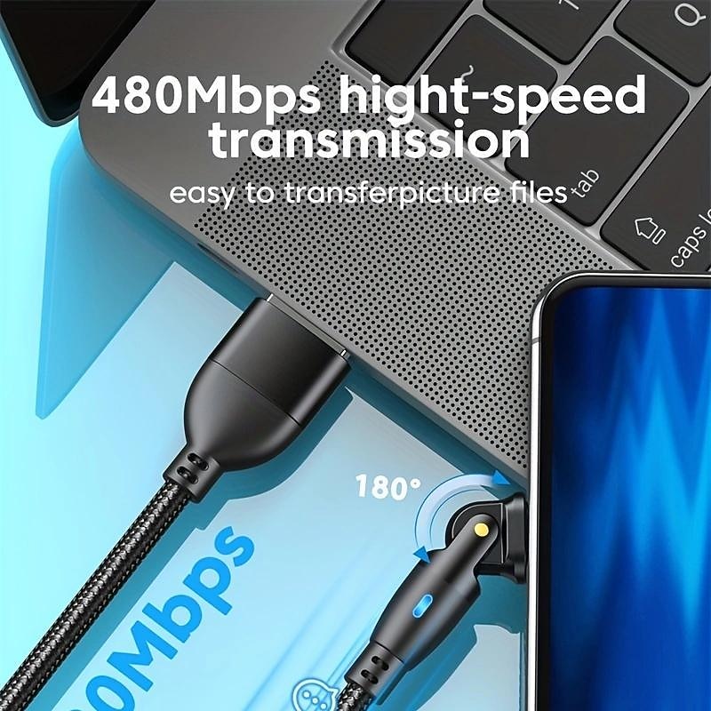 180  Elbow Data Cable Rotating Charging Cable QC3.0 Fast Charging Protocol 3A5A Current Suitable For Type-C Android Phones4