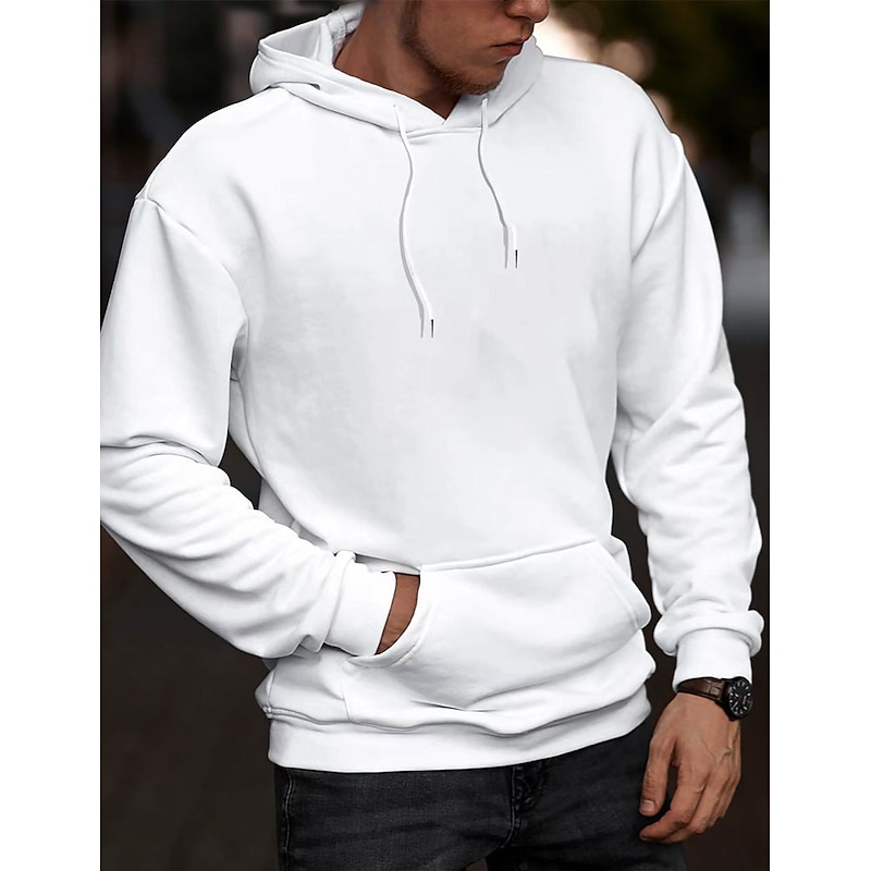 Men's Hoodie White Hooded Plain Sports & Outdoor Daily Holiday Streetwear Cool Casual Spring &  Fall Clothing Apparel Hoodies Sweatshirts
