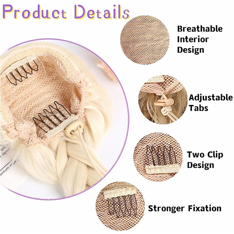 Braided Ponytail Extension 24 Inch Long Braid Ponytail Extension Drawstring Ponytail Clip In Hair Extension Synthetic Braided Ponytail for Women - Main Image