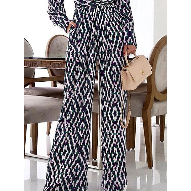 Women's Normal Jumpsuit Streetwear Plaid Long Sleeve Wide Leg Deep V Pocket Print Vacation Street Regular Fit Black Fall2